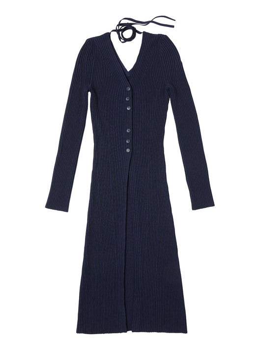 [recto] LONG KNIT CARDIGAN DRESS (NAVY)