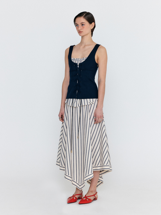 [EENK] Womili Lace-Up Vest - Navy
