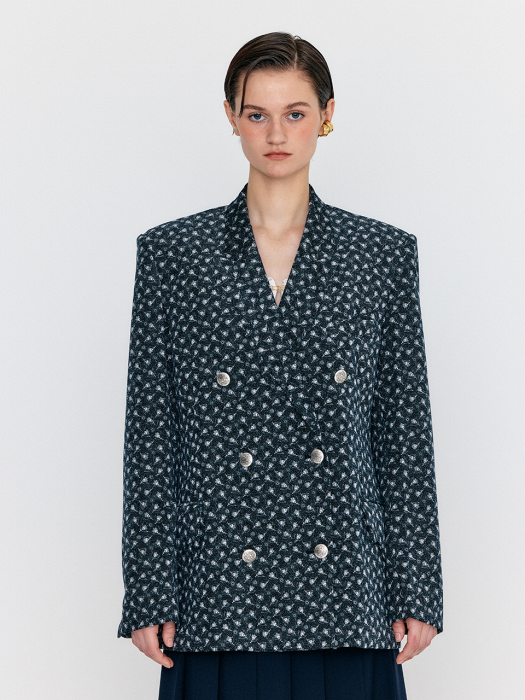 Eenk Weida Double-Breasted Peaked Blazer - Navy/Ivory Multi