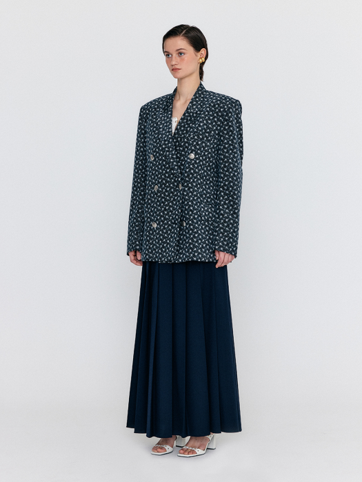 Eenk Weida Double-Breasted Peaked Blazer - Navy/Ivory Multi