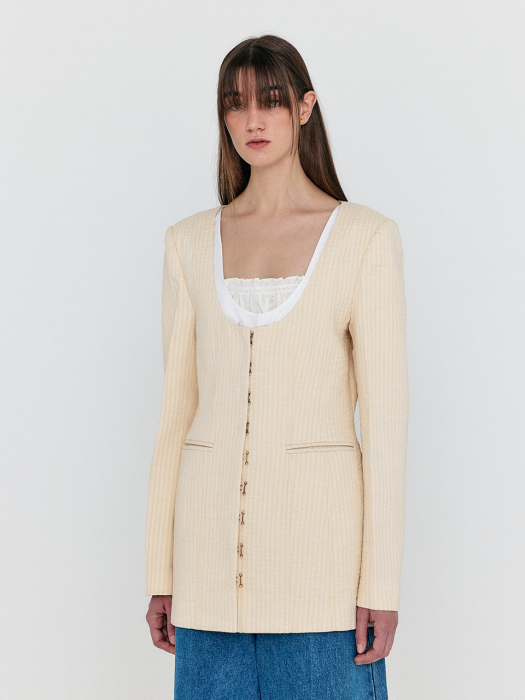 Eenk Wase U-Neck Collarless Jacket - Light Beige