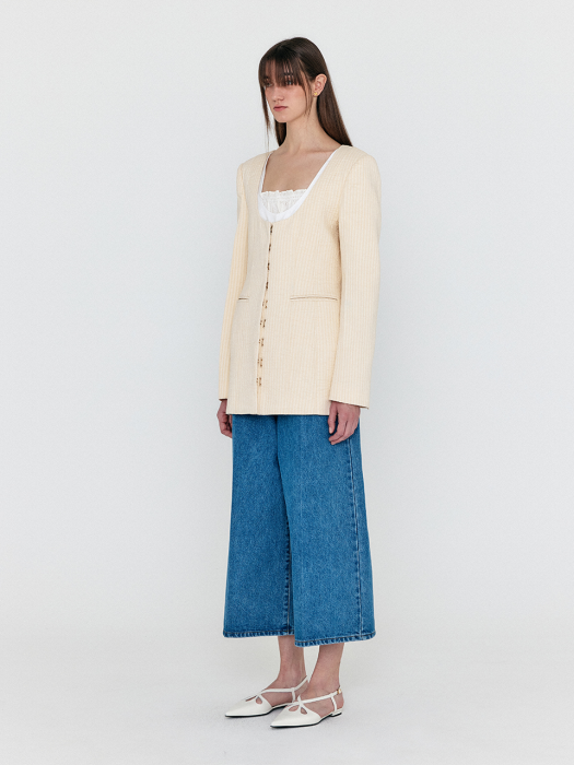Eenk Wase U-Neck Collarless Jacket - Light Beige