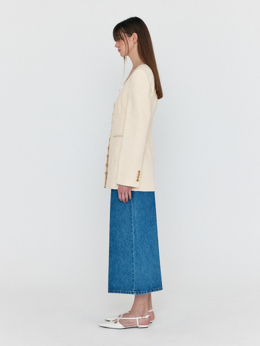 Eenk Wase U-Neck Collarless Jacket - Light Beige