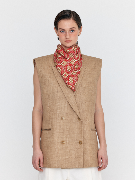 [EENK] Winston Oversized Double-Breasted Vest with Scarf - Camel