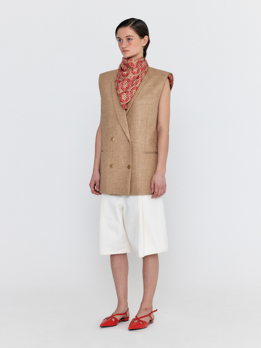 [EENK] Winston Oversized Double-Breasted Vest with Scarf - Camel