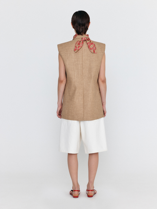 [EENK] Winston Oversized Double-Breasted Vest with Scarf - Camel