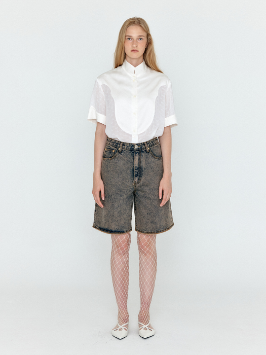 [EENK] Weco Denim Biker Shorts - Khaki Blue