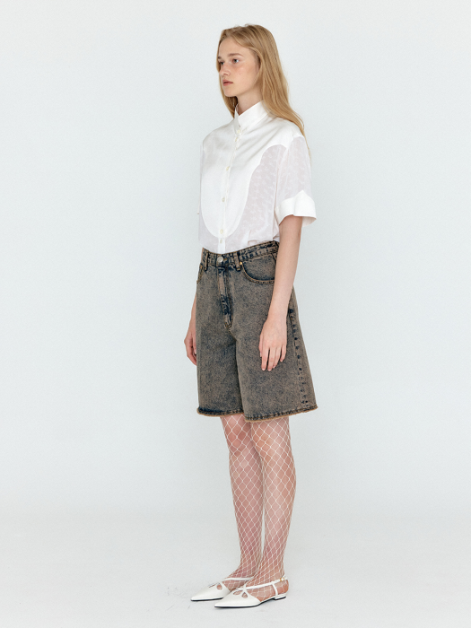 [EENK] Weco Denim Biker Shorts - Khaki Blue