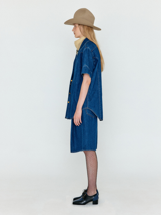 Eenk Wico Folded Front Denim Bermuda Shorts - Denim Blue