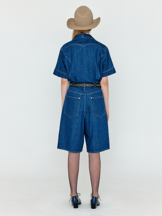 Eenk Wico Folded Front Denim Bermuda Shorts - Denim Blue