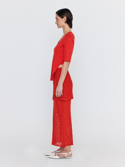 Eenk Wiony Diamond-Lace Layered Knit Skirt - Red