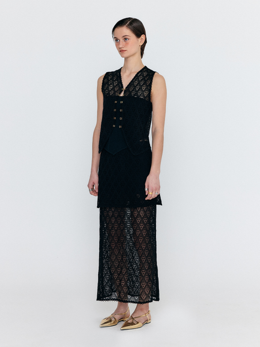 Eenk Wiond Diamond Lace Knit Vest - Black
