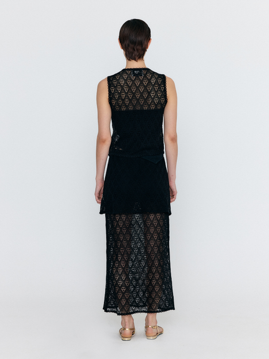Eenk Wiond Diamond Lace Knit Vest - Black