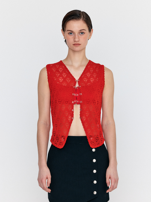 Eenk Wiond Diamond Lace Knit Vest - Red