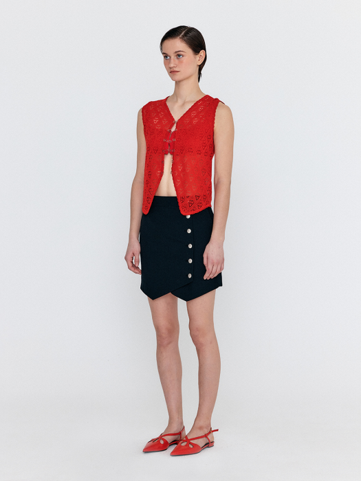 Eenk Wiond Diamond Lace Knit Vest - Red