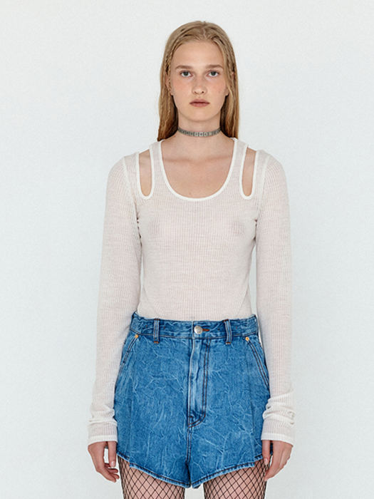 Eenk Woui Long Sleeve Cutout Jersey T-shirt - Ivory