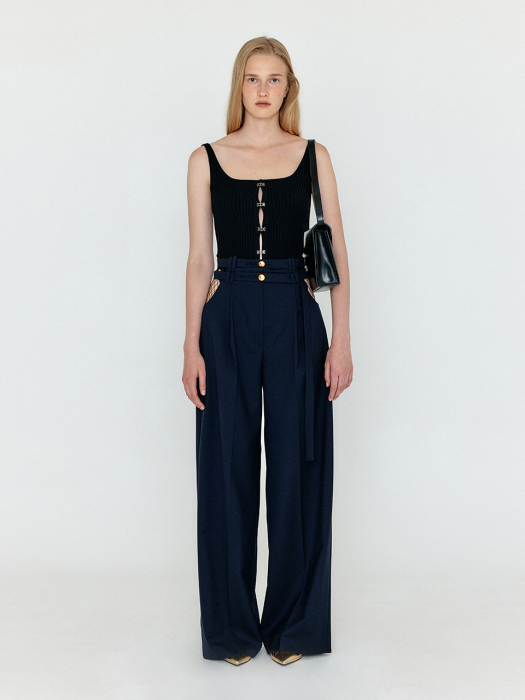 [EENK] Wette Double-Belted Wide Pants - Navy