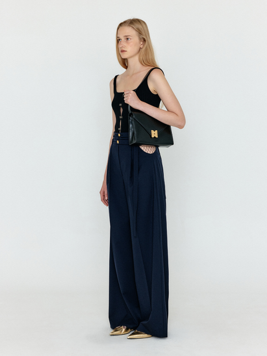 [EENK] Wette Double-Belted Wide Pants - Navy