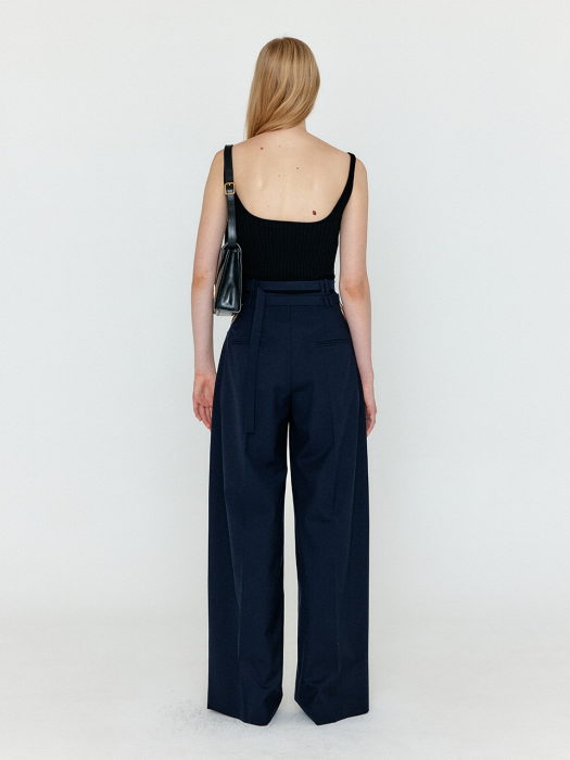 [EENK] Wette Double-Belted Wide Pants - Navy