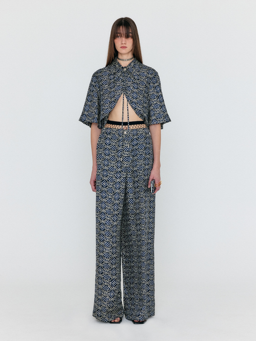 [EENK] Wenez Wide Pants - Navy Multi