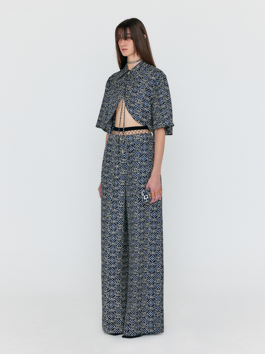 [EENK] Wenez Wide Pants - Navy Multi