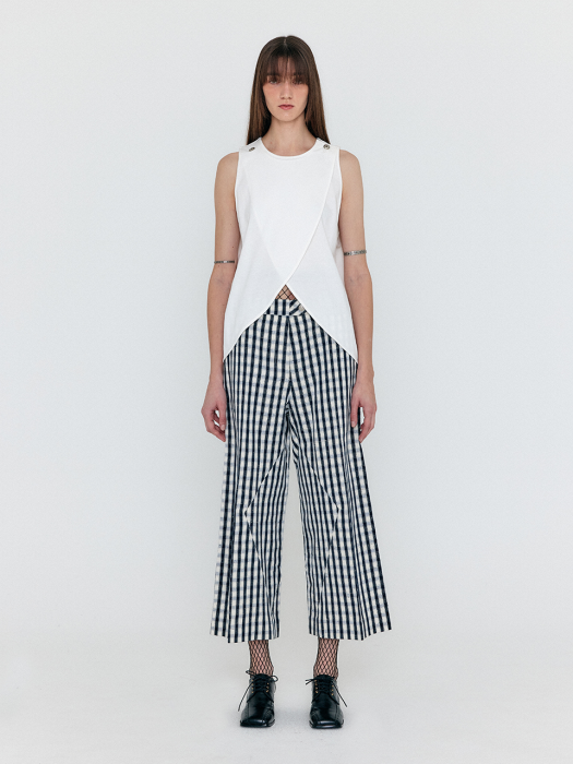 [EENK] Wemma Ankle-Length Pants - Ivory/Navy check