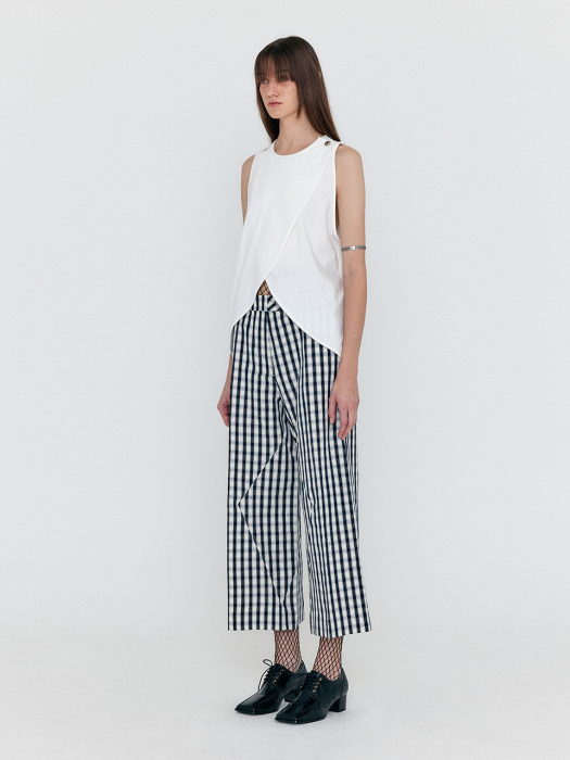 [EENK] Wemma Ankle-Length Pants - Ivory/Navy check