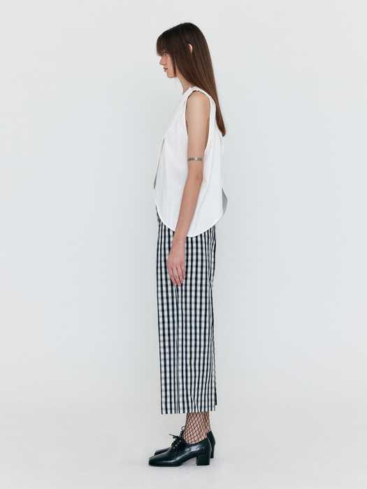 [EENK] Wemma Ankle-Length Pants - Ivory/Navy check