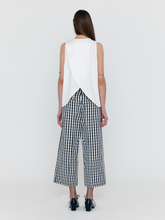 [EENK] Wemma Ankle-Length Pants - Ivory/Navy check