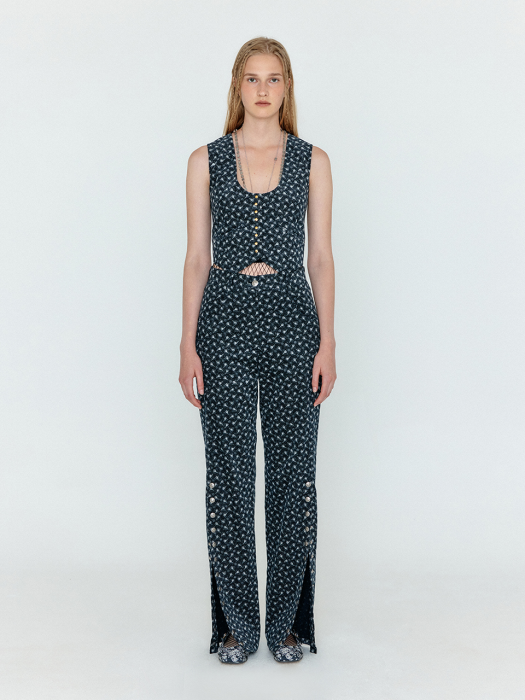 [EENK] Welda Side Slit Straight Pants - Navy Multi