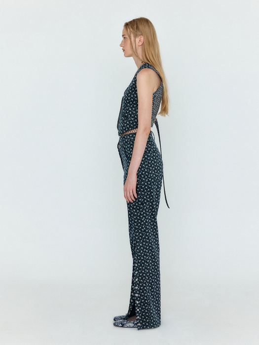 [EENK] Welda Side Slit Straight Pants - Navy Multi