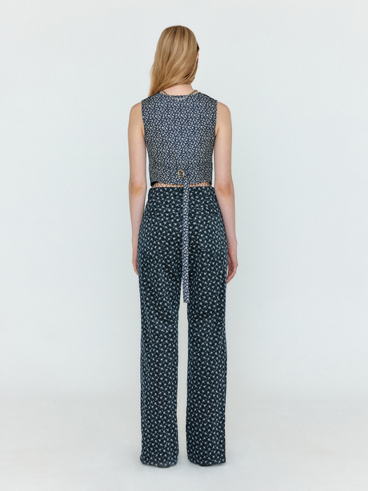 [EENK] Welda Side Slit Straight Pants - Navy Multi