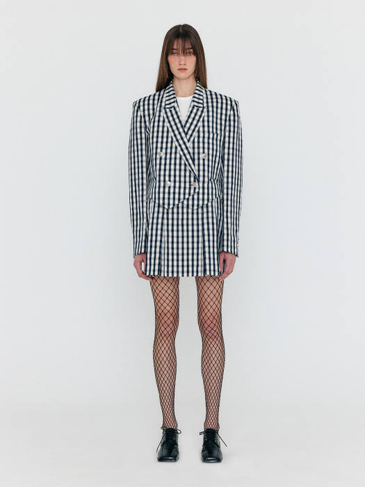 Eenk Wendel Double-Belted Pleated Mini Skirt - Ivory/Navy Check
