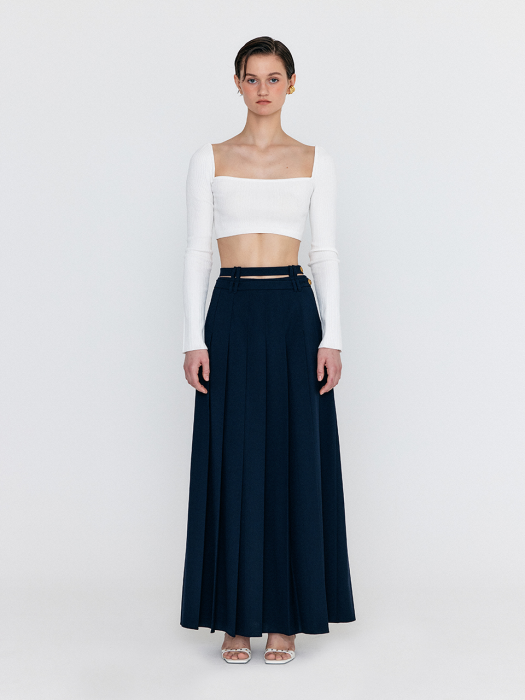 Eenk Wovel Double-Belted Pleated Maxi Skirt - Navy