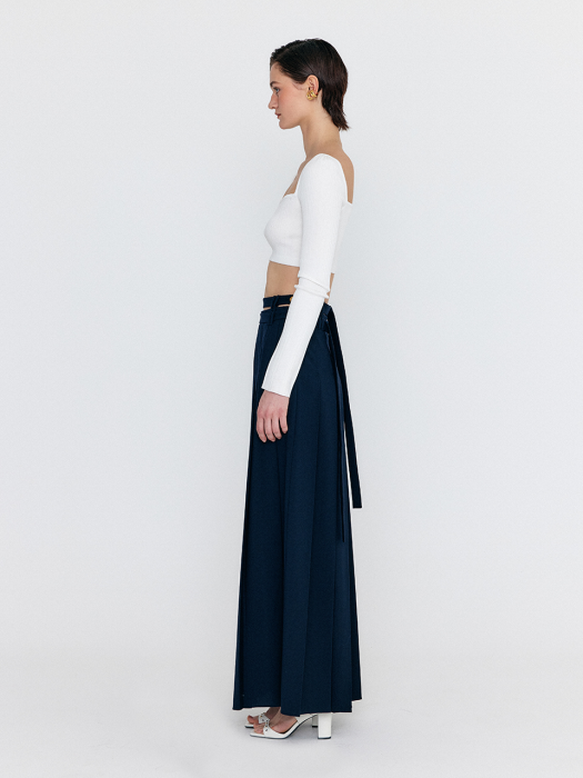 Eenk Wovel Double-Belted Pleated Maxi Skirt - Navy