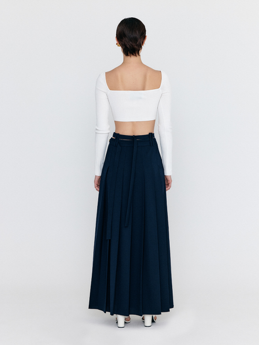 Eenk Wovel Double-Belted Pleated Maxi Skirt - Navy