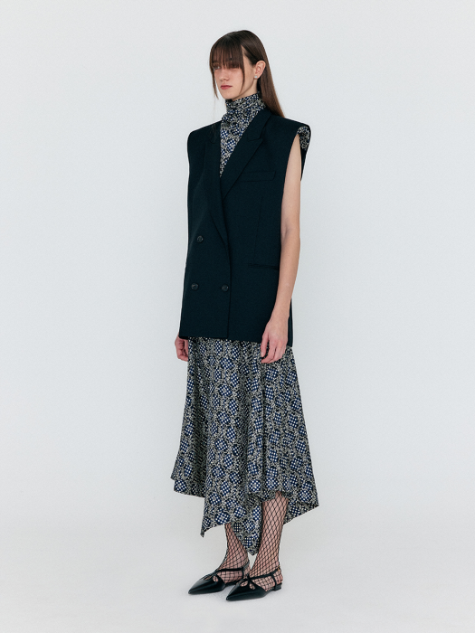 Eenk Winston Oversized Double-Breasted Vest with Scarf - Black