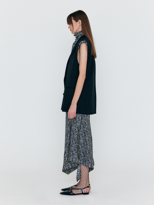Eenk Winston Oversized Double-Breasted Vest with Scarf - Black