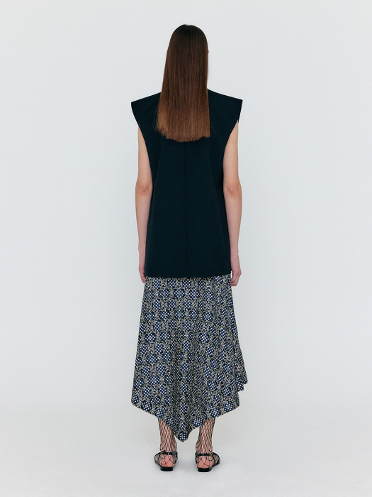 Eenk Winston Oversized Double-Breasted Vest with Scarf - Black