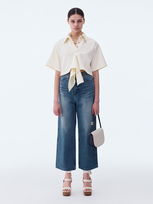 [recto] ASYMMETRIC POLO TOP (IVORY)