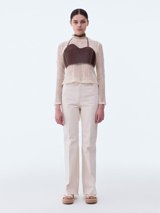 [recto] SIGNATURE CURVED LEATHER TOP (DARK BROWN)