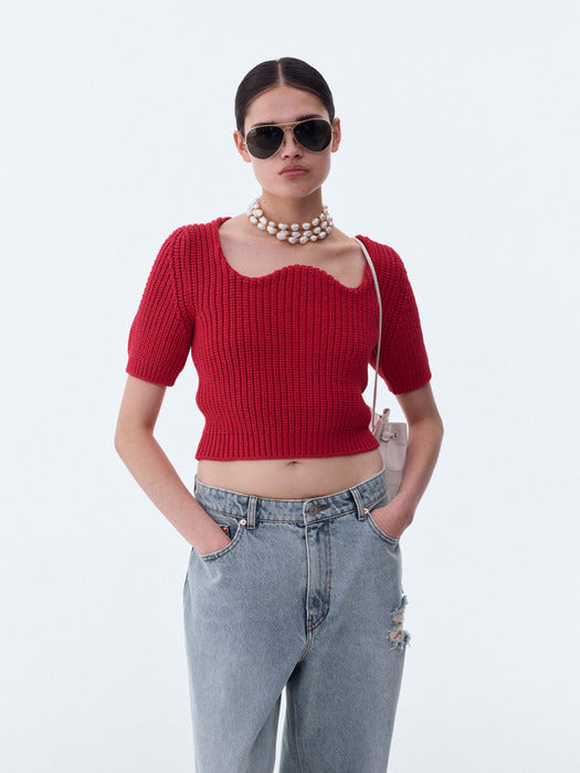 [recto] SIGNATURE SCOOP NECK CHUNKY KNIT (RED)