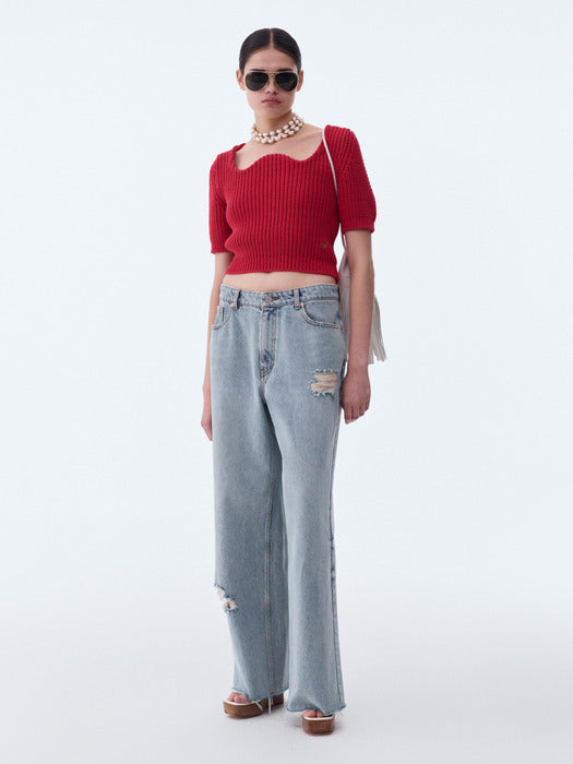 [recto] SIGNATURE SCOOP NECK CHUNKY KNIT (RED)