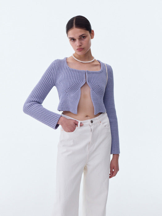 [recto] SCOOP NECK CHUNKY CARDIGAN (LILAC)