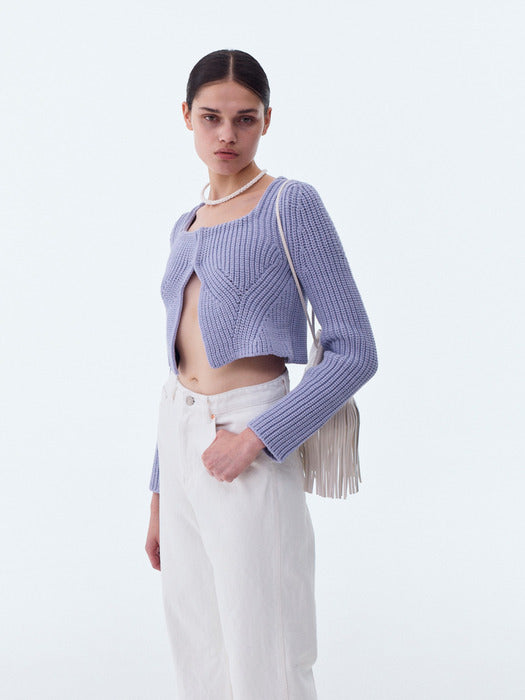 [recto] SCOOP NECK CHUNKY CARDIGAN (LILAC)