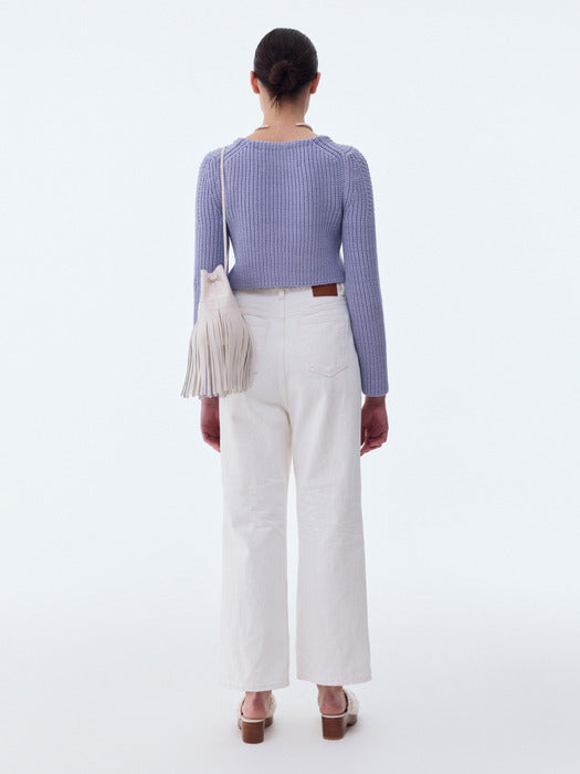 [recto] SCOOP NECK CHUNKY CARDIGAN (LILAC)