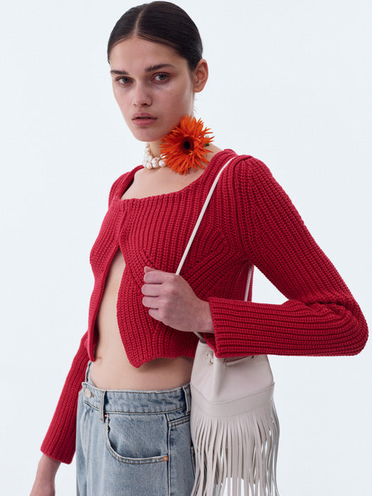 [recto] SCOOP NECK CHUNKY CARDIGAN (RED)