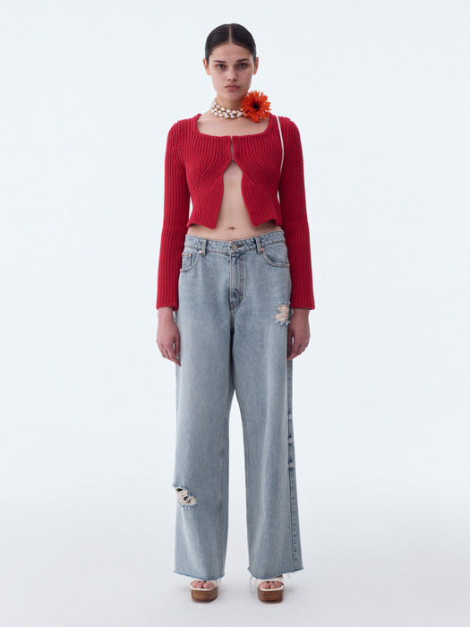 [recto] SCOOP NECK CHUNKY CARDIGAN (RED)
