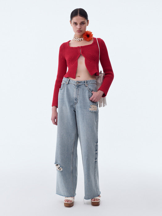 [recto] SCOOP NECK CHUNKY CARDIGAN (RED)