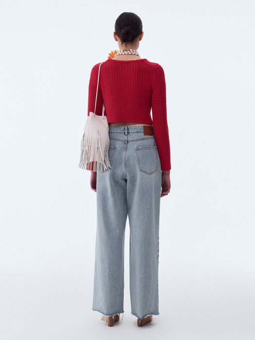 [recto] SCOOP NECK CHUNKY CARDIGAN (RED)